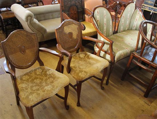 Edwardian settee and pair of elbow chairs